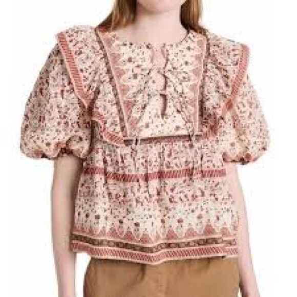 NWT,Calypso St Barth,Quilted Bib-Front Boho Folk Print Cotton Blouse,Size M - Picture 8 of 15